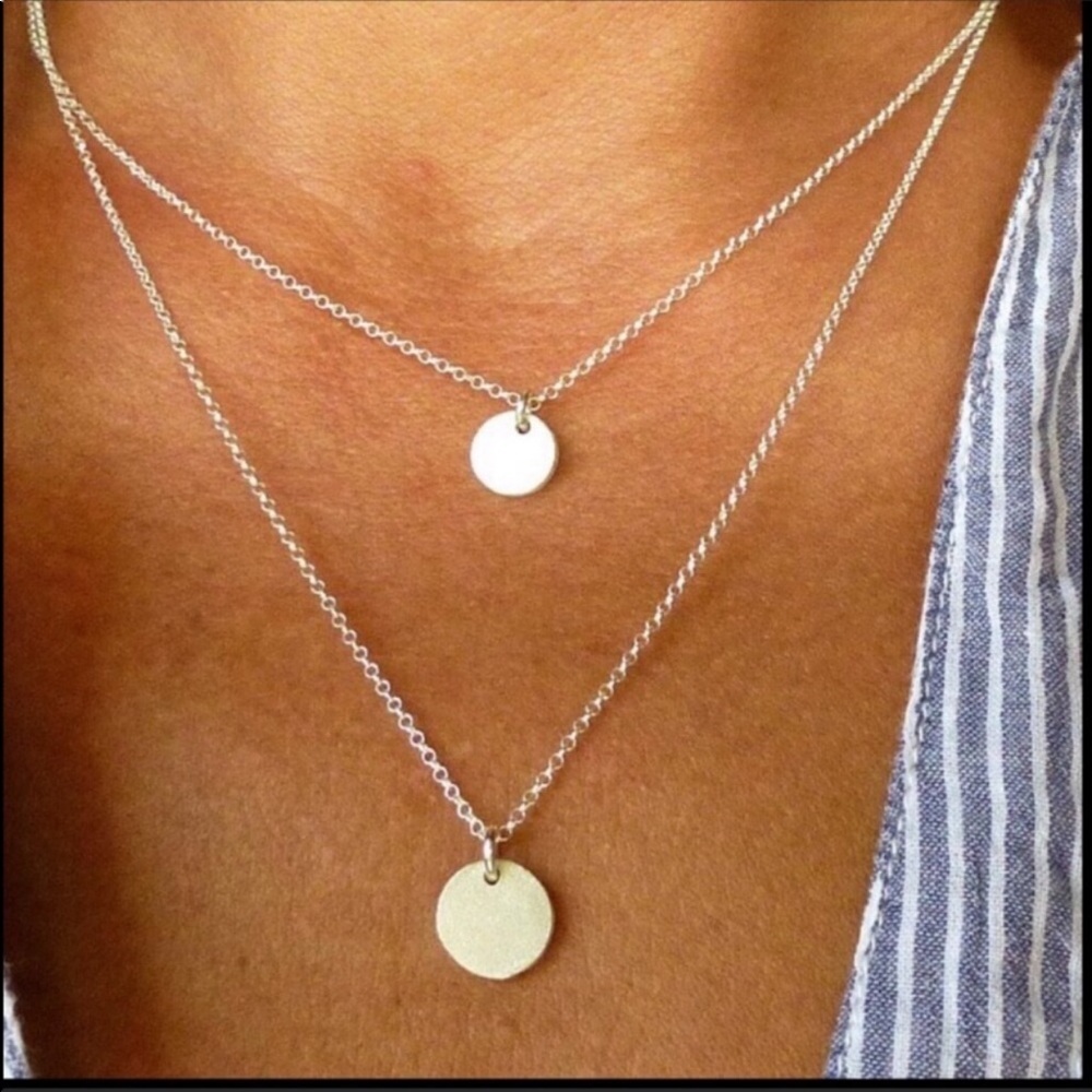 Double Layer Silver Disc Necklace - Picture 2 of 5